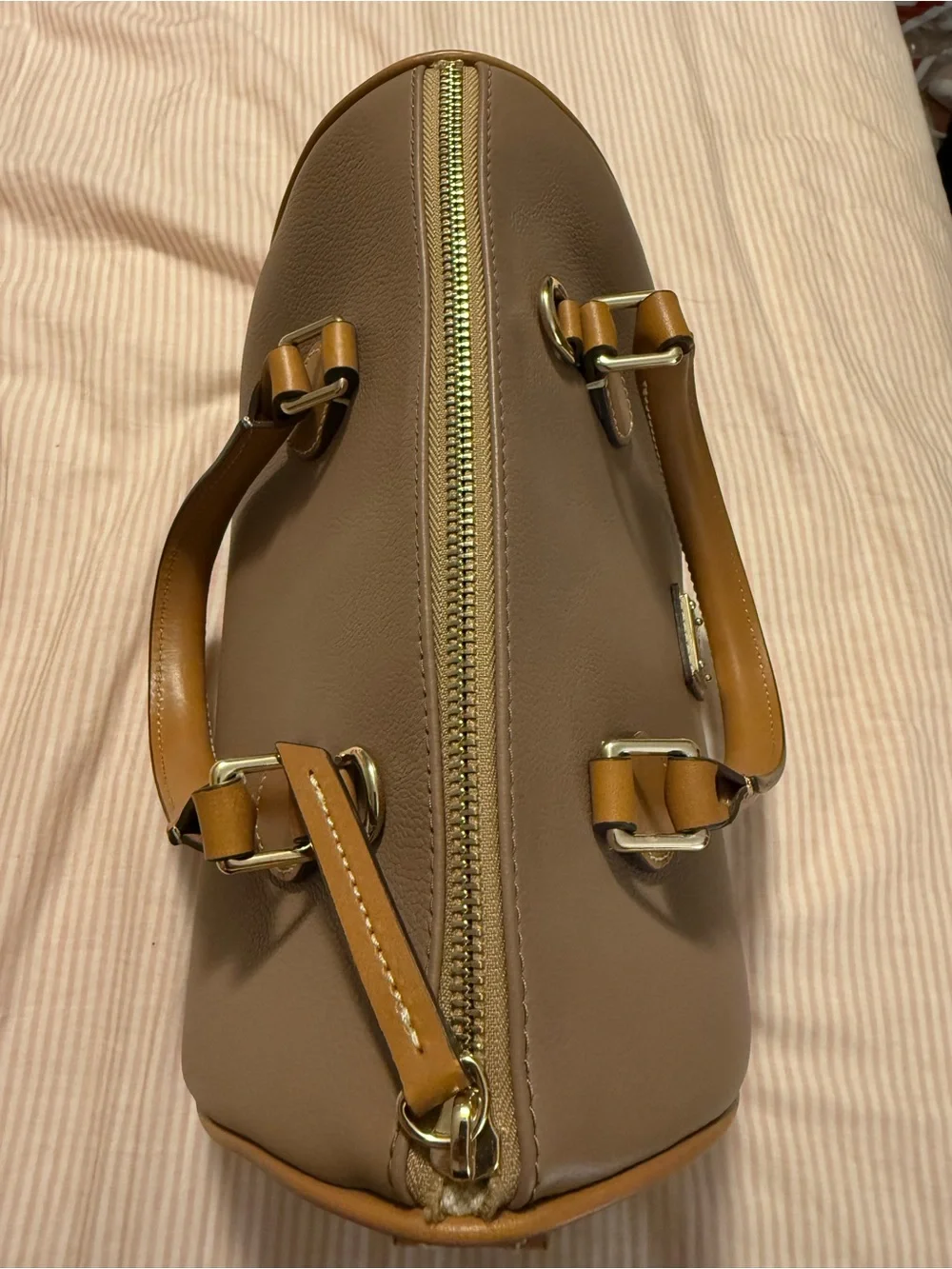 Dooney & Bourke Taupe Satchel with Tan Handles